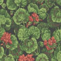 Geranium Wallpaper - Rouge and Leaf Green/Black